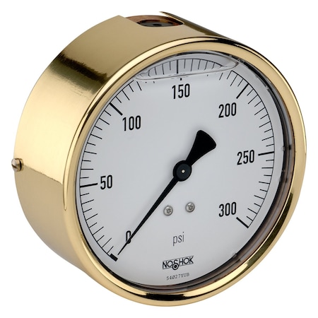 Pressure Gauge, 2.5 Brass Case, Copper Alloy Internals, 200 Psi/bar, 1/4 NPT Male Back Conn, Glycerin Filled, 0.3mm Brass Threaded Orifice